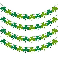 4 Pack Felt Shamrock Garland Banner St. Patrick’S Day Decorations NO DIY Green S