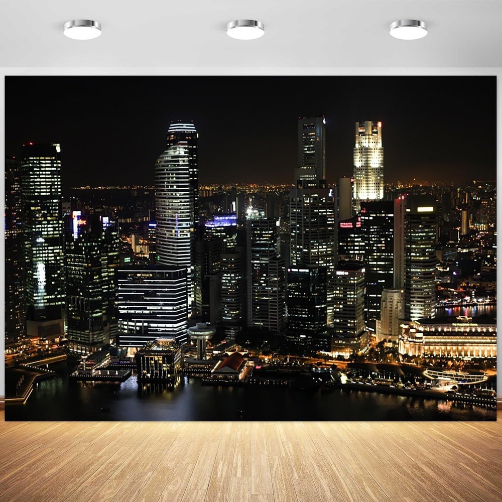 10x8ft City Backdrop Modern City Night View Skyscraper Urban Skyline Photogra…