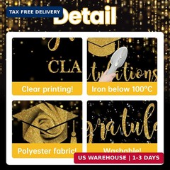 Class of 2026 Graduation Backdrop Black Gold Glitter 7x5ft Photo Booth