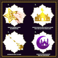 24 pcs Purple & Gold Eid Mubarak Hanging Pendant For Home Islam Party Decor