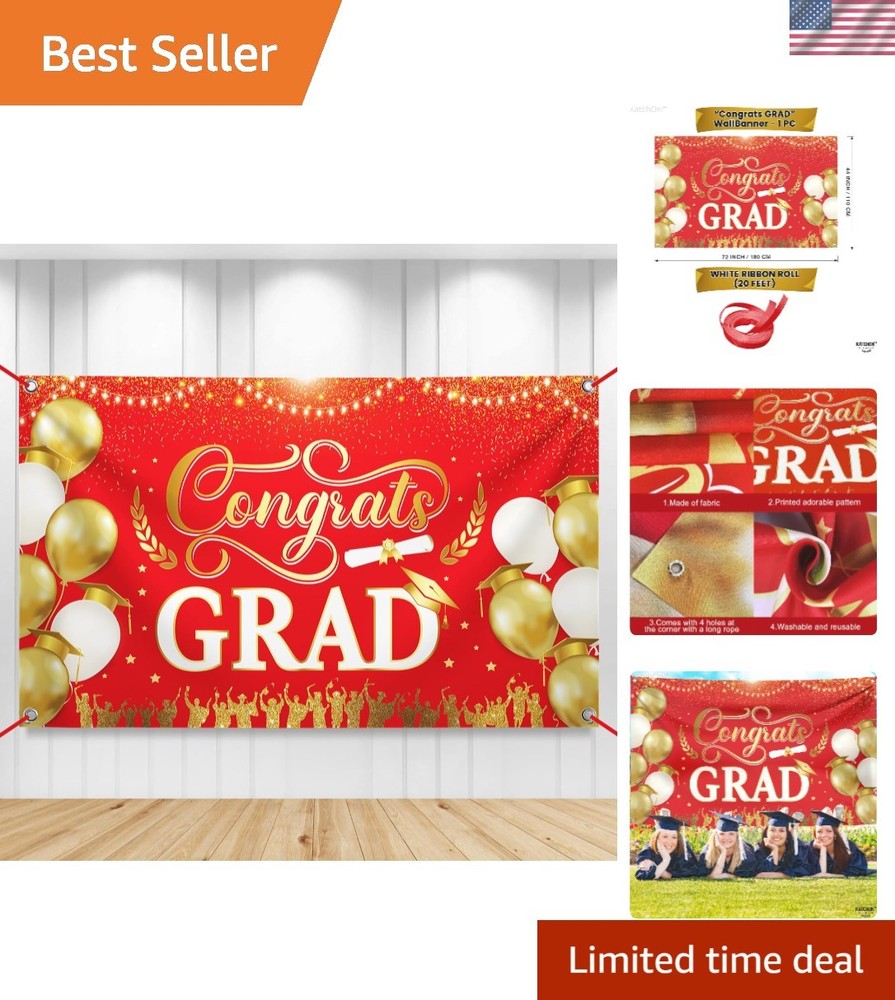 XtraLarge Congrats Grad Banner – 72×44 Inch | Congrats Grad Backdrop for Red …