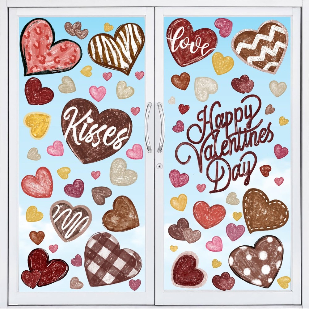 DIYDEC 6 Sheets Brown Valentines Window Clings Love Heart