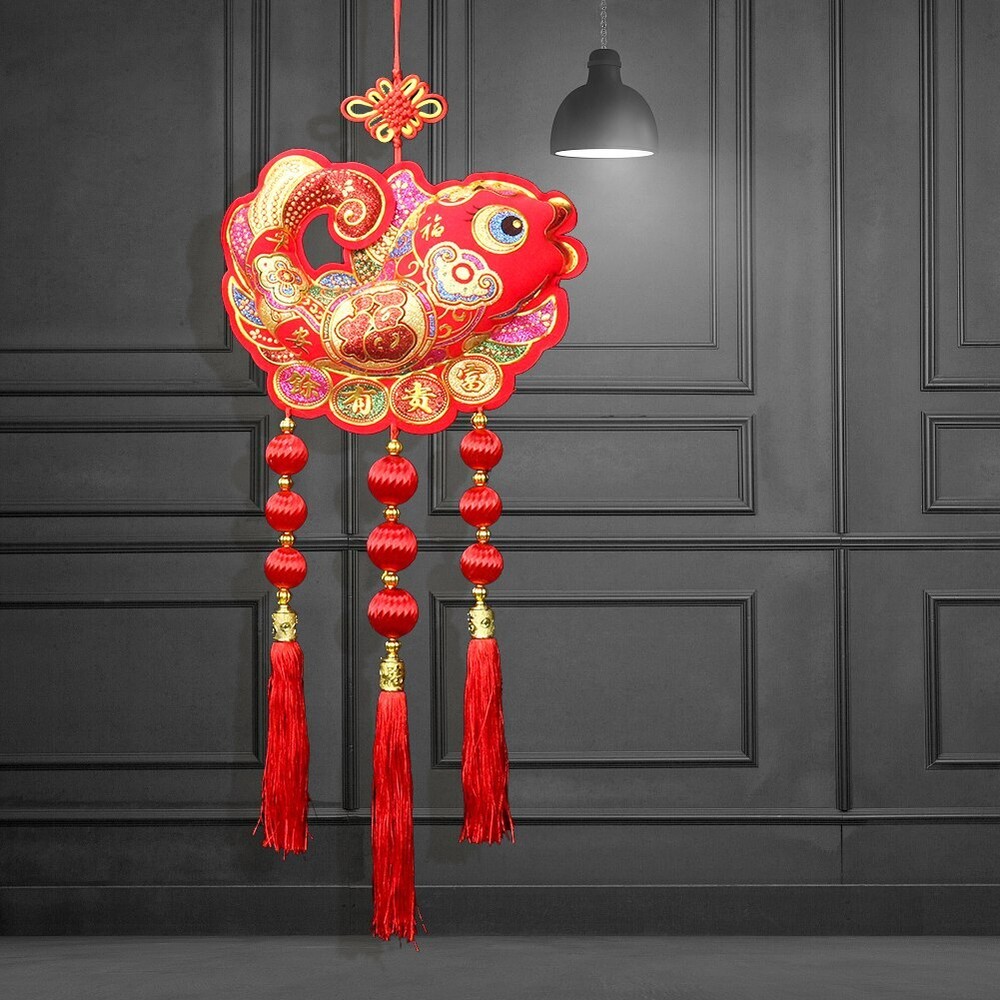 Handmade Weave Chinese Knot Dazzling Fish Koi Carp Rich Red Lantern Tassels