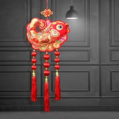 Handmade Weave Chinese Knot Dazzling Fish Koi Carp Rich Red Lantern Tassels