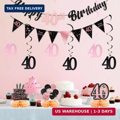 40th Birthday Decorations for Women Pre Assembled Rose Gold Happy 40th Birthday