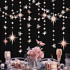 Glitter Rose Gold Star Circle Dot Garland 30 Feet Twinkle Rose Gold Star Circle