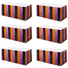 6Pk Metallic Foil Fringe Tinsel Table Skirts Orange Black Purple Halloween Decor