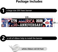 Vibrant 250th Anniversary Patriotic Banner 120″ x 20″ – Easy to Hang Anywhere