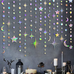 Iridescent Star Moon Circle Dot Garland Party Decoration Kit Hanging Crescent an