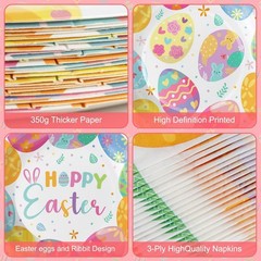 96 Pcs Happy Easter Plates and Napkins Forks Sets – Colorful Eggs Themed Roun…