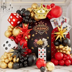 138 Pcs Casino Theme balloon garland arch kit – Red Black and Gold Balloons w…