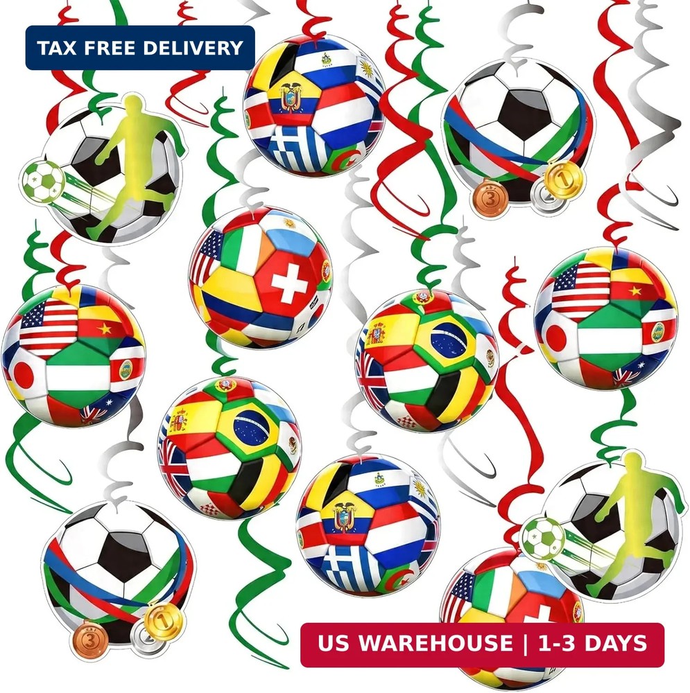 12 PCS World Cup Decorations, Soccer Birthday Party Decorations, Hanging Swirl S