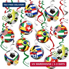 12 PCS World Cup Decorations, Soccer Birthday Party Decorations, Hanging Swirl S