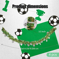4 Pcs Soccer Tinsel Garland Each 5.56 FT Glitter Hanging Metallic Foil Textured
