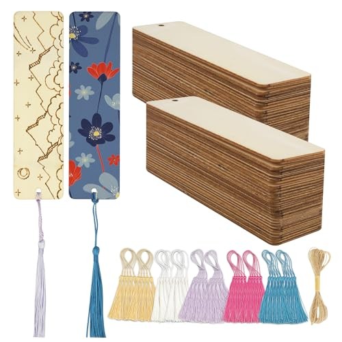 Wood Bookmarks Blank DIY Wooden Bookmark Craft Bulk 50 PCS Plain Wood 50pcs