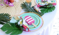 48-PC Large 11″x13″ Tropical Monstera Leaves Polyester Luau Beach Decor #647