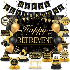 Retirement Party Decorations for Men Women Black Gold Happy Retirement Banner…