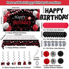 Red and Black Party Decorations, 52 PCS Birthday Decorations for Men Women Bo…