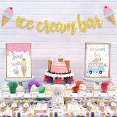 Ice Cream Bar Decor Kit, Summer Ice Cream Sundae Bar Glitter Banner Ice Cream…