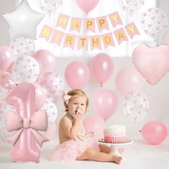 1st Pink Bow Birthday Decorations for Girls,Pink White Clear Bow Latex Balloo…