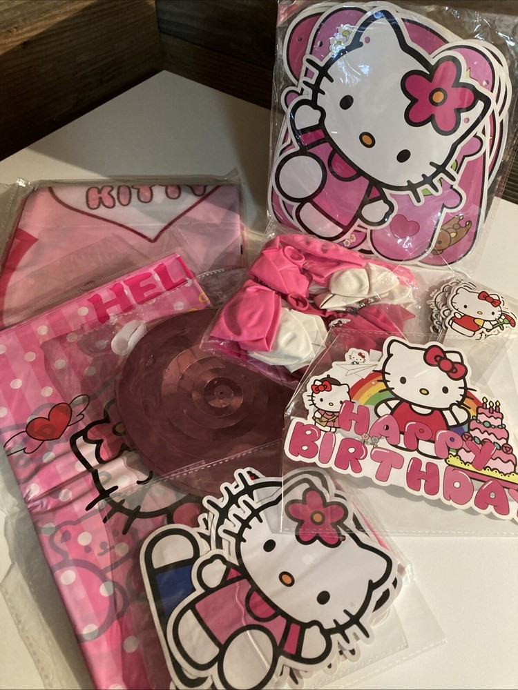 Hello Kitty Party Decor Set Table cover Back Drop Cake & Cupcake Toppers &&