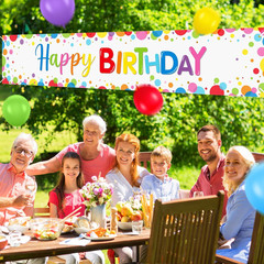Large Colorful Happy Birthday Yard Banner Sign with Balloons 118 X 19.7 Inches H
