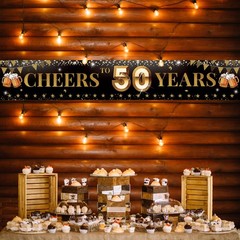 Cheers to 50 Years Yard Sign Banner, Happy 50th Birthday Red, Black, White
