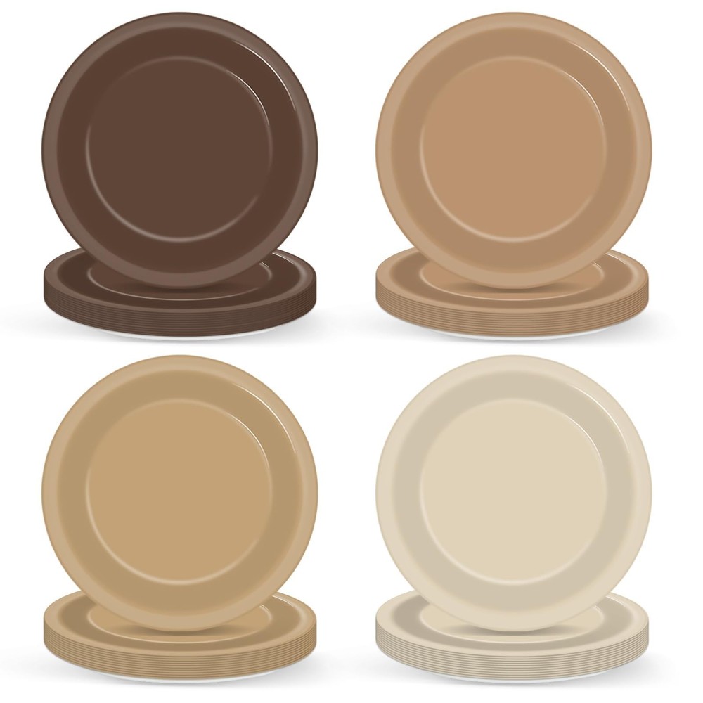 Wiooffen 50Pcs Brown Paper Plates 9 Inch Gradient Color Disposable Round Dess…
