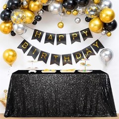 Sequin Tablecloth 90×156 Inch Rectangle Wedding 156″ x 90″ (Rectangular) Black