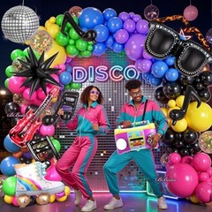 Retro 80s 90s Party Decorations Kit – 178PCS Balloon Arch, Disco Balls, Musical