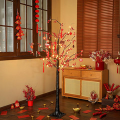5 Ft Lighted Lunar New Year Tree with 80 LED Red Berry Decor for Home