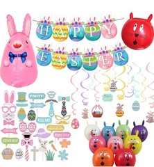 Happy Easter Day Rabbits Eggs Party Decorations Banner, 35 pcs Photo Props