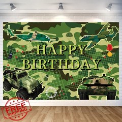 Camouflage Happy Birthday Backdrop Banner Military Party Photo Booth