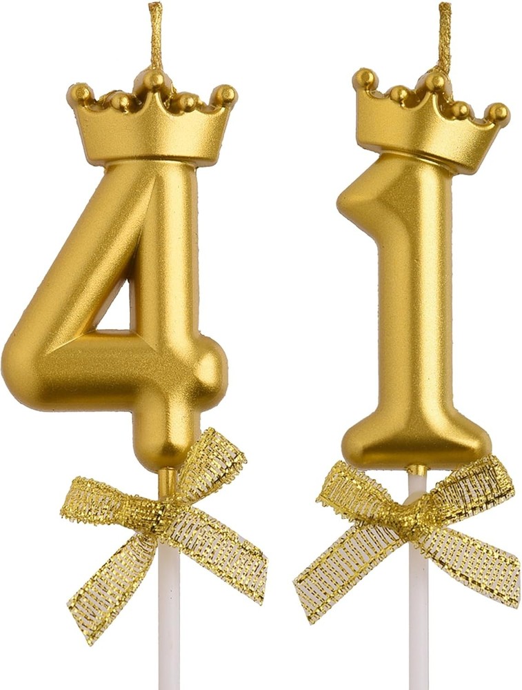 41st Birthday Candles, Gold 41 Year Old Number Crown