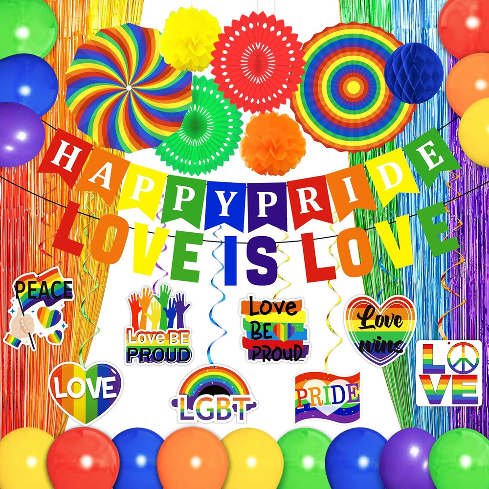 34PCS Pride Decorations Rainbow Party Set for Office – Pride Month Love Is Love