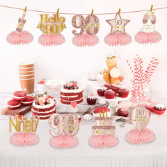 Pink Rose Gold 90th Birthday Honeycomb Centerpieces Decorations for Women, 9Pcs