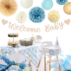 Light-Dusty Blue Boho Baby Shower Party-Decorations – 21Pcs Beige Champagne Boy