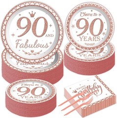 50 Guests 90th Birthday Decorations for Women, Rose Gold 90th Birthday Plates…