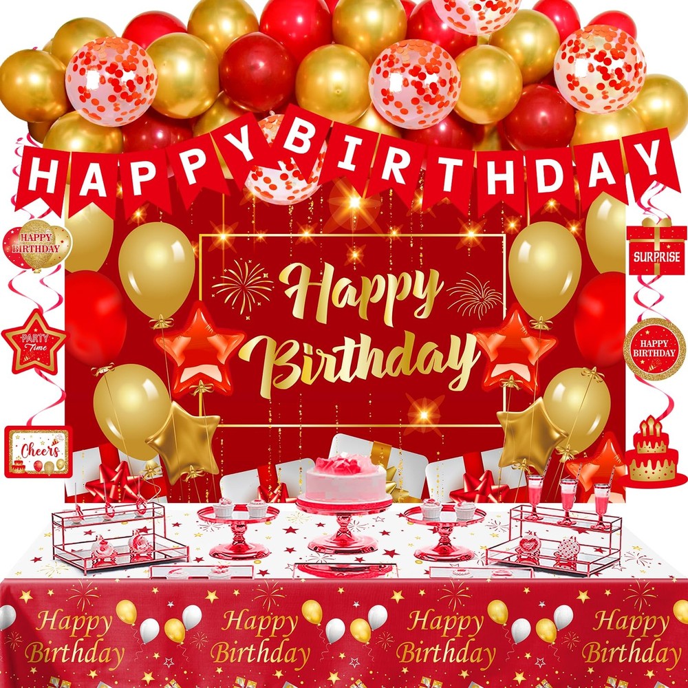 Red and Gold Decorations for Men Girls Boys, Red and Gold Party Decorations H…