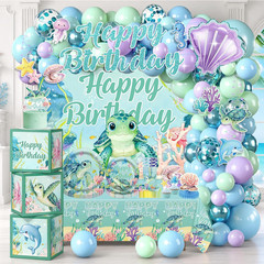 301 Pcs Ocean Birthday Party Decorations Tableware Balloon Arch Set | Service 25