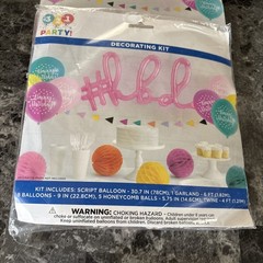 2x Happy Birthday 16 Pc Decorating Kits Girl Pastels #HBD Balloons + Fan Garland