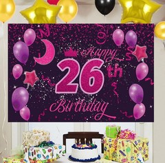 Happy 26th Birthday Backdrop Banner Poster – 185 x 110 cm/ 72.8 x 43.3 inc