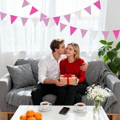 Pink and White Gingham Fabric Bunting Banner, 32Ft Cotton Burlap Triangle Gar…