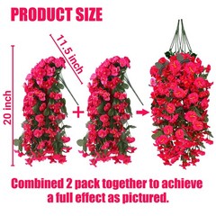 Sggvecsy Artificial Fake Hanging Flowers Plants for Outdoor 2Pcs, Rose Red
