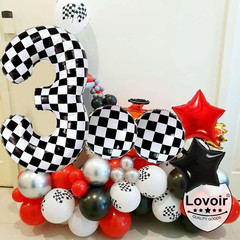 40 Inch Black White Checkered Number 3 Balloon Giant Race Car Themed Checkered B