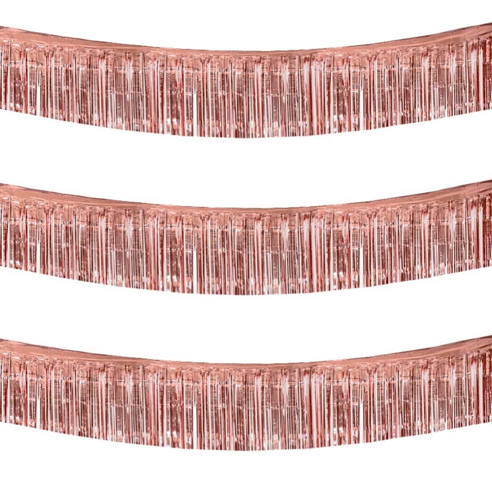 BEISHIDA 3 Packs 30 Feet Metallic Foil Fringe 3 Count (Pack of 1), Rose Gold