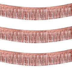 BEISHIDA 3 Packs 30 Feet Metallic Foil Fringe 3 Count (Pack of 1), Rose Gold
