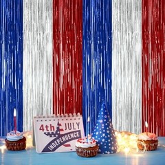2 Pack 4th of July Decorations, 3.28 FT x 7.05 FT 250 2 PCS Blue Silver Red
