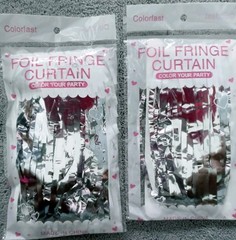 lot 2 COLORFAST Silver Foil Fringe Curtains 3 ft x 6 ft Wedding Party Backdrop