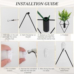 Neiteli 3 Pcs Wall Plants Artificial Decor,Boho Rhombus, Black